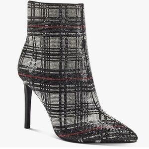 NWT INC Reisa Plaid Rhinestone High Heeled Booties
